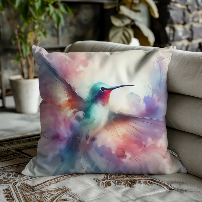 Almofada Hummingbird Graceful em Watercolor (Criador carregado)