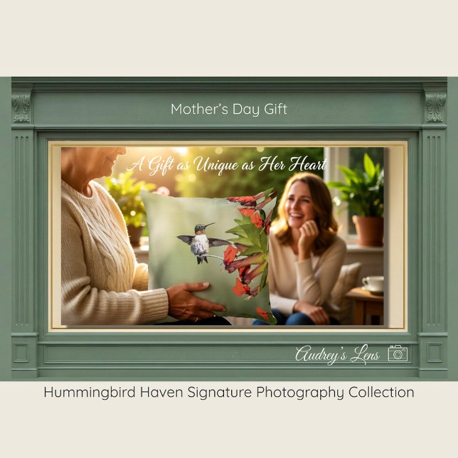 Almofada Hummingbird Red Flora Gift for Mom | Throw Pillow  (Criador carregado)