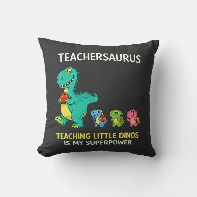 Almofada Humor de professor Teachersaurus com pequenos dino (Frente)