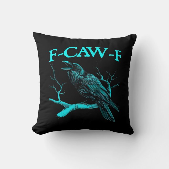 Almofada Humor Engraçado de Corvo F-Caw-F Gótico (Frente)