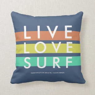 Almofada Huntington Beach Live, Love, Surf Travesseiro