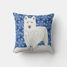Almofada Husky Branco contra Flocos de Neve e céu azul escu