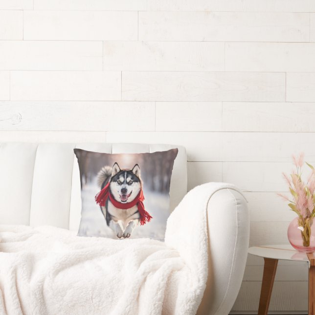 Almofada Husky Com Cachecol Vermelho (Sofá)