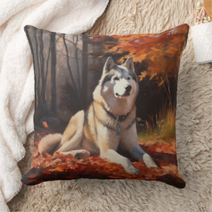 Almofada Husky Siberiano nas Folhas do outono cai inspirado
