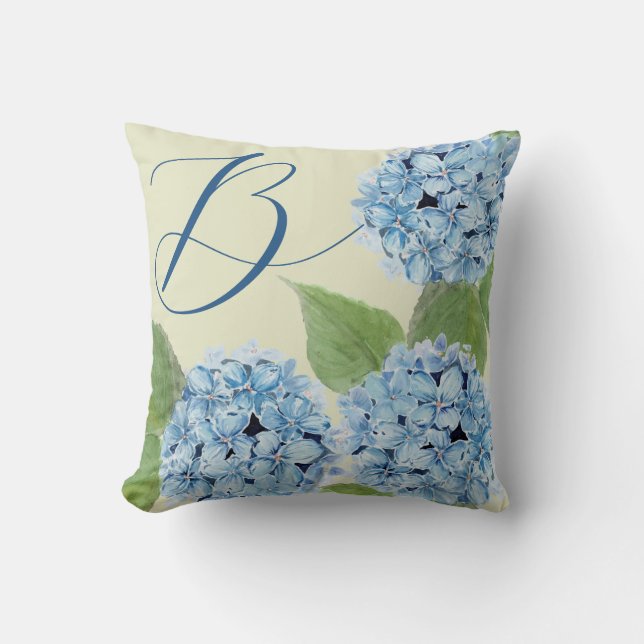 Almofada Hydrangea Azul com Inicial (Frente)