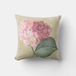 Almofada Hydrangea cor-de-rosa & travesseiro floral do