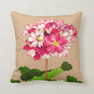 Almofada Hydrangea do japonês do vintage. Rosa e verde