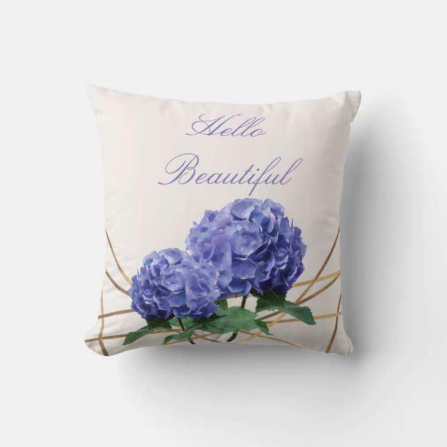 Almofada Hydrangea e Dourado Floral Elegante Personalizado (Frente)