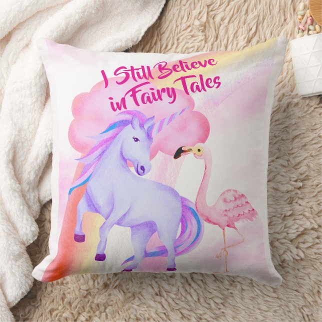 Almofada I Believe in Fairytales Unicorn Rainbow Flamingo (Cobertor)