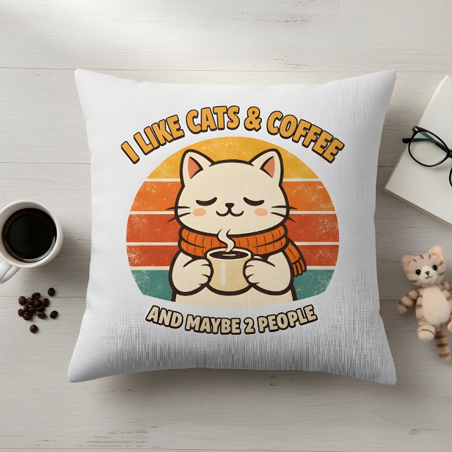 Almofada "I Like Cats & Coffee" Humorous Throw Pillow (Criador carregado)