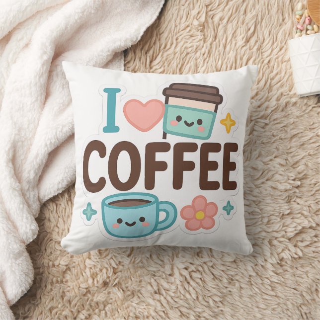 Almofada I Love Coffee Cute Kawaii Sticker – Adorable Coffe (Cobertor)