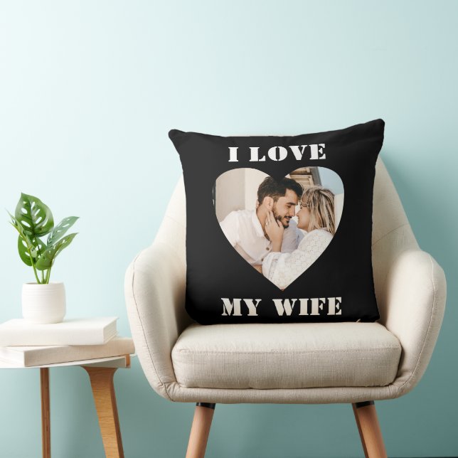 Almofada I Love My Wife Heart Custom Personalized Photo  (Cadeira)