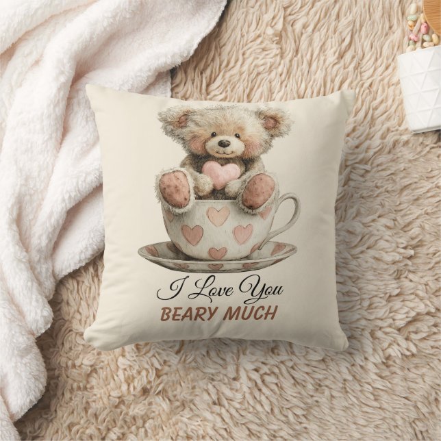 Almofada I Love You Beary Much In Cup Postcard (Cobertor)