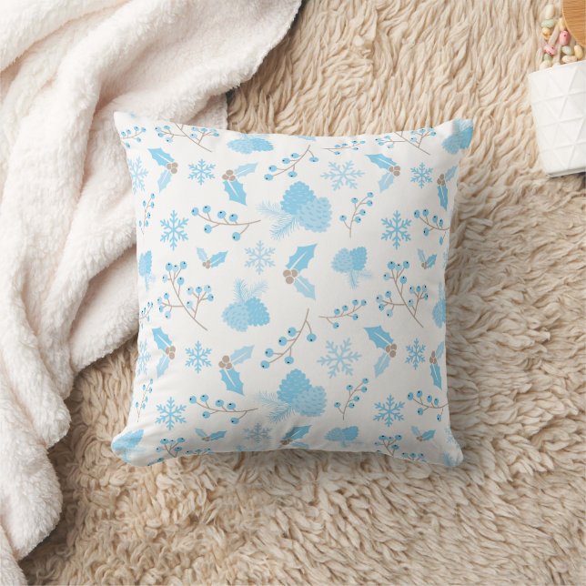 Almofada Icy Winter Mistletoe Pinecone e Snowflakes White (Cobertor)