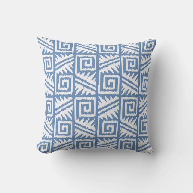 Almofada Ikat Asteca Tribal - Azul Céu e Branco (Frente)