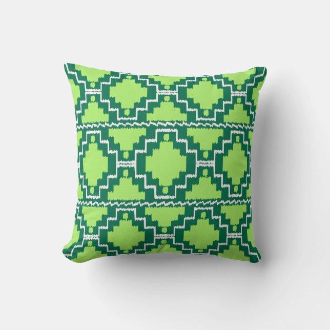 Almofada Ikat Aztec Tribal - Floresta e Verde limão (Frente)