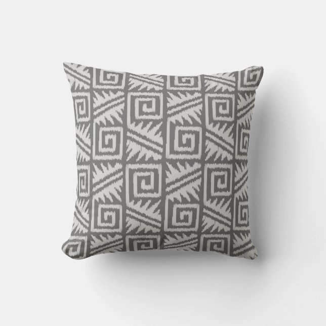 Almofada Ikat Aztec Tribal - Sombras de Cinzas/Cinzas (Frente)