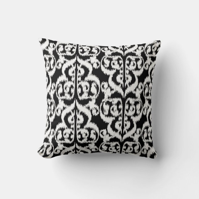 Almofada Ikat Damask Mourisco - reversível preto e branco (Frente)