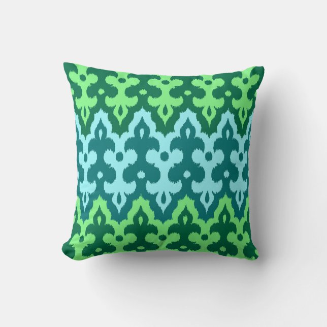 Almofada Ikat Damask, Turquoise e Jade Green marroquinos (Frente)