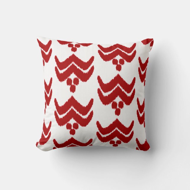 Almofada Ikat estilizado - vermelho escuro e branco (Frente)