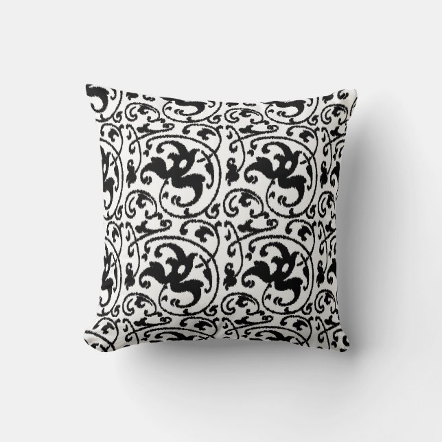 Almofada Ikat Floral Damask - Branco e Preto (Frente)