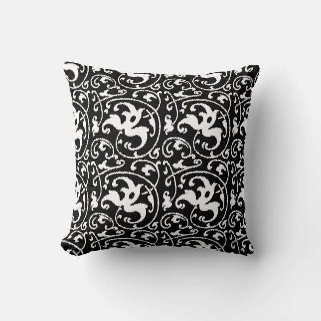 Almofada Ikat Floral Damask - Preto e Branco (Frente)