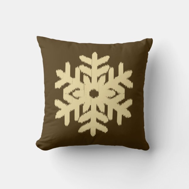 Almofada Ikat Snowflake - Castanho de bege e de chocolate (Frente)
