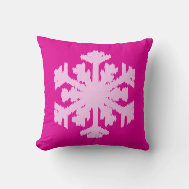 Almofada Ikat Snowflake - Fuchsia e rosa-gelo (Frente)