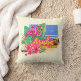 Almofada Ilha Caribe Aruba com Flamingo Vintage
