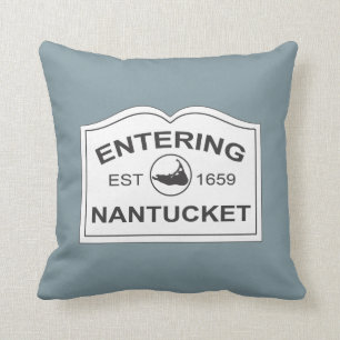 Almofada Ilha de Nantucket, Est 1659 com o mapa no azul da
