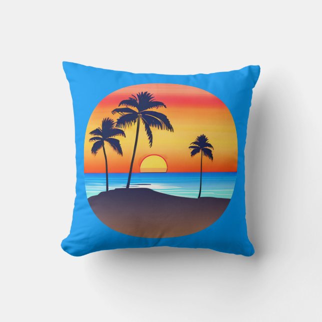 Almofada Ilha Tropical no Sunset com Palm Trees (Frente)