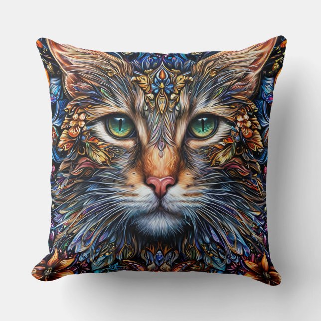 Almofada Ilustração Abstrata de Gato Vibrante (Frente)