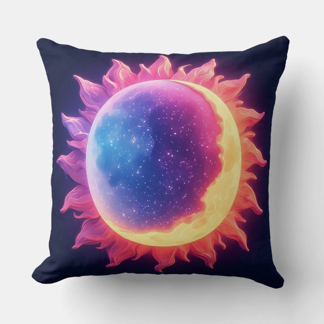 Almofada Ilustração Abstrata do Sol e da Lua Cósmicos (Frente)