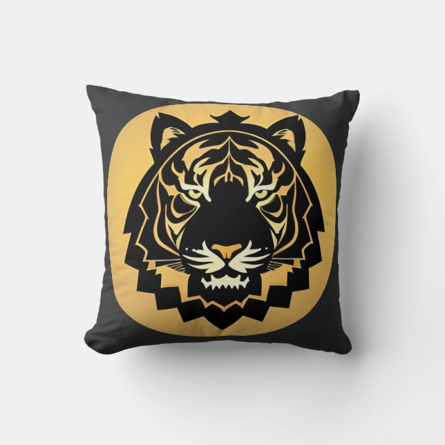 Almofada Ilustração Abstrata do Tigre Dourado (Frente)