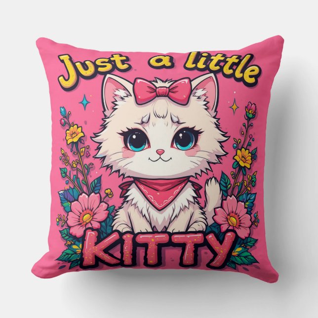 Almofada Ilustração Adorável de Gatinho Branco (Frente)