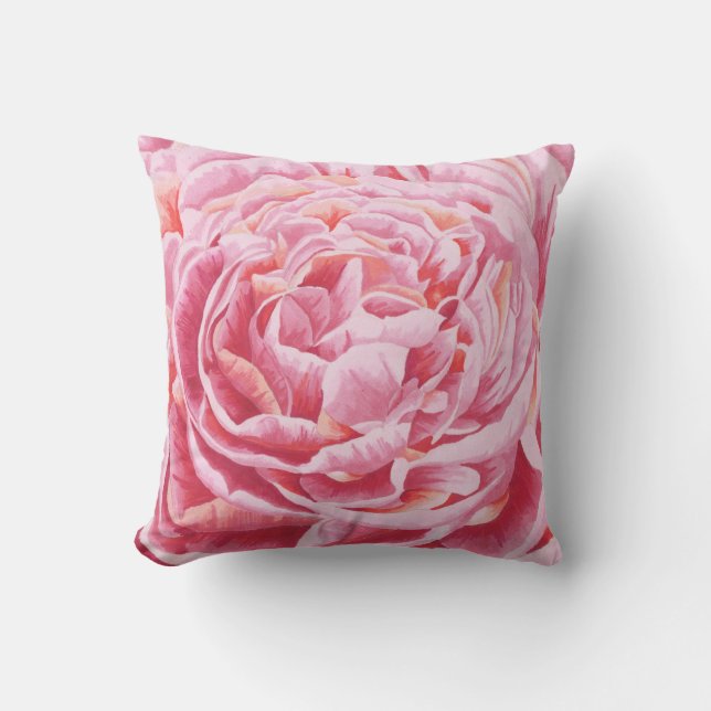 Almofada Ilustração aproximada das Flores de Pêonias Rosa (Frente)