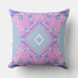 Almofada Ilustração Bohemiana Chintz Azul Cor-de-Rosa