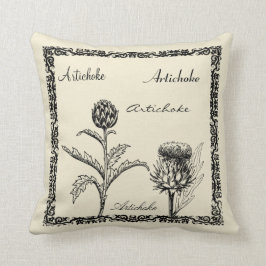 Almofada Ilustração botânica das plantas do vintage moderno