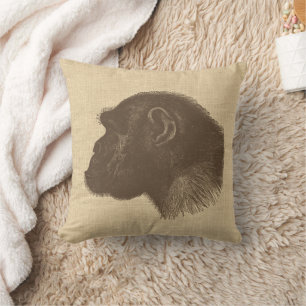 Almofada Ilustração Chimpanzé Vintage em Burlap