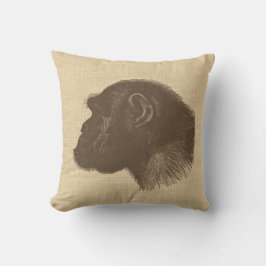 Almofada Ilustração Chimpanzé Vintage em Burlap