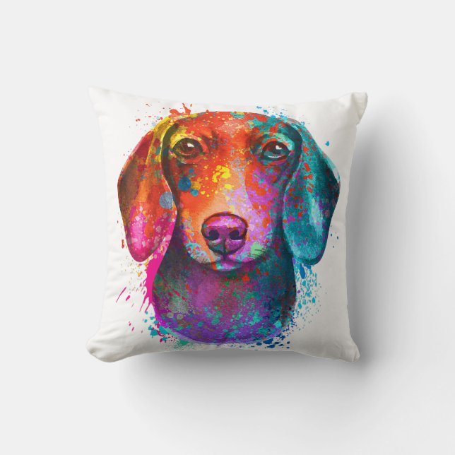Almofada Ilustração Colorida Dachshund Dog Art (Frente)