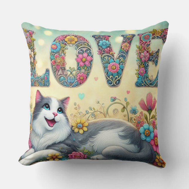 Almofada Ilustração Colorida de um Gato (Frente)