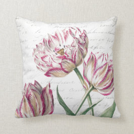 Almofada Ilustração cor-de-rosa e branca botânica da tulipa