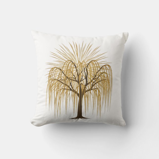 Almofada Ilustração da Árvore Salgueiro Chorão Dourado (Frente)