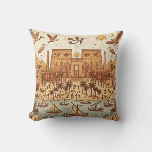 Almofada Ilustração da Cidade Boho Antigo Egito-Terracota