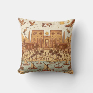 Almofada Ilustração da Cidade Boho Antigo Egito-Terracota