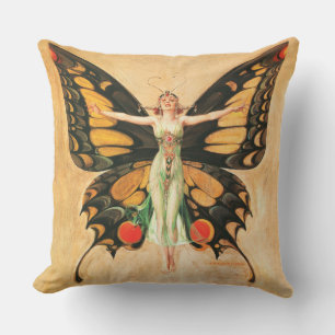Almofada Ilustração da Mulher Voando Borboleta Flapper