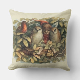 Almofada Ilustração da Natureza de Corujas e Fadas Elficas