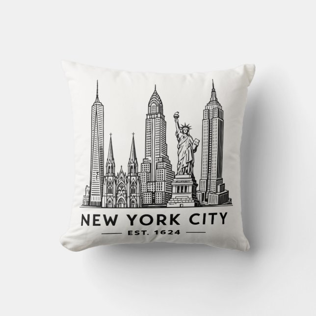 Almofada Ilustração da Silhueta de Nova York com Estátua da (Frente)