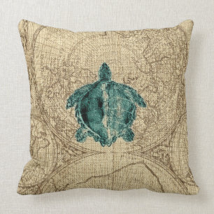 Almofada Ilustração da tartaruga verde de Sealife do mapa